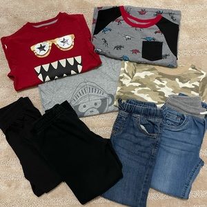 Boys 5/5T bundle lot of 8 pull on pants jeans long sleeve tee shirts